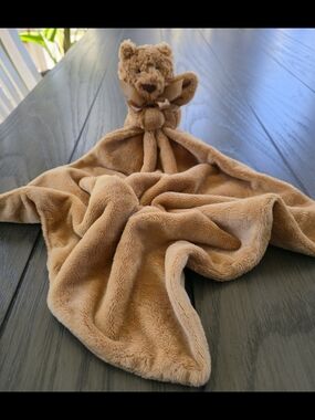 Jellycat Soft Brown Bartholomew Bear Lovey with Bow.